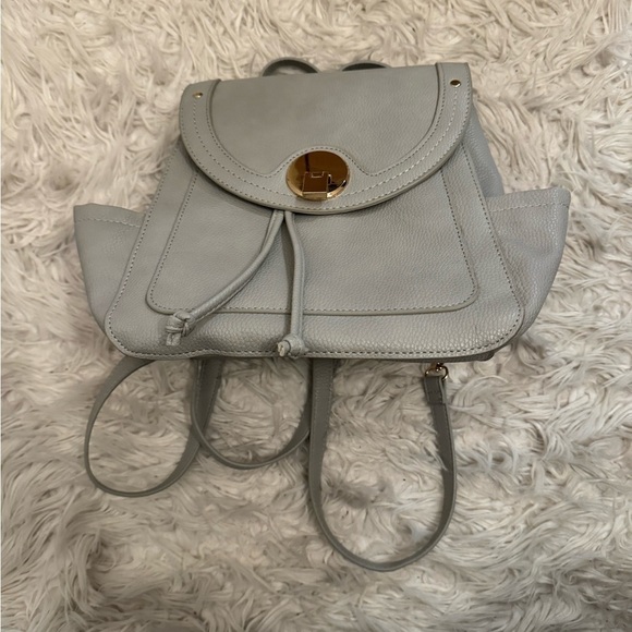 JUSTFAB Grey Circle Flap Backpack with gold buckle - Picture 4 of 9